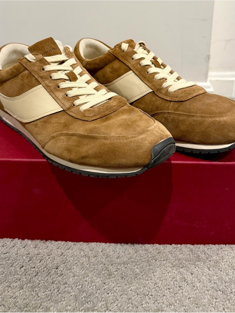 Vince Men's Suede Casual Ocean Sneakers in Brown and Cream